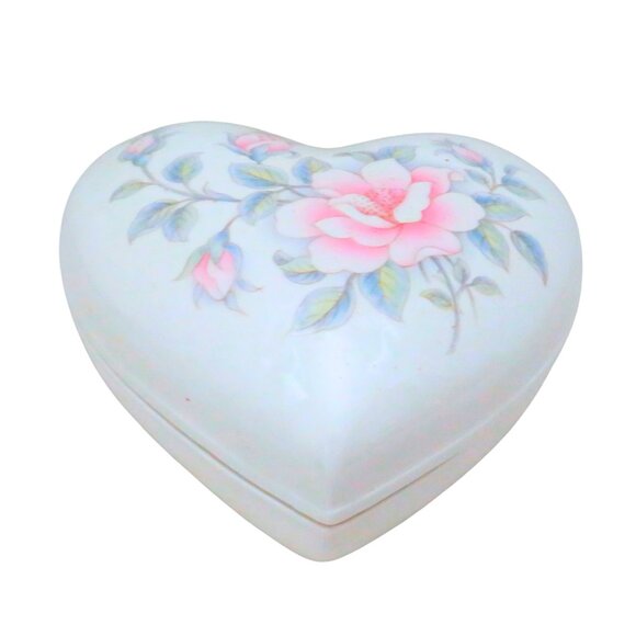 Handmade Lidded Ceramic Heart Trinket Dish, Rose Decor Treasure Box For Jewelry - Picture 1 of 7